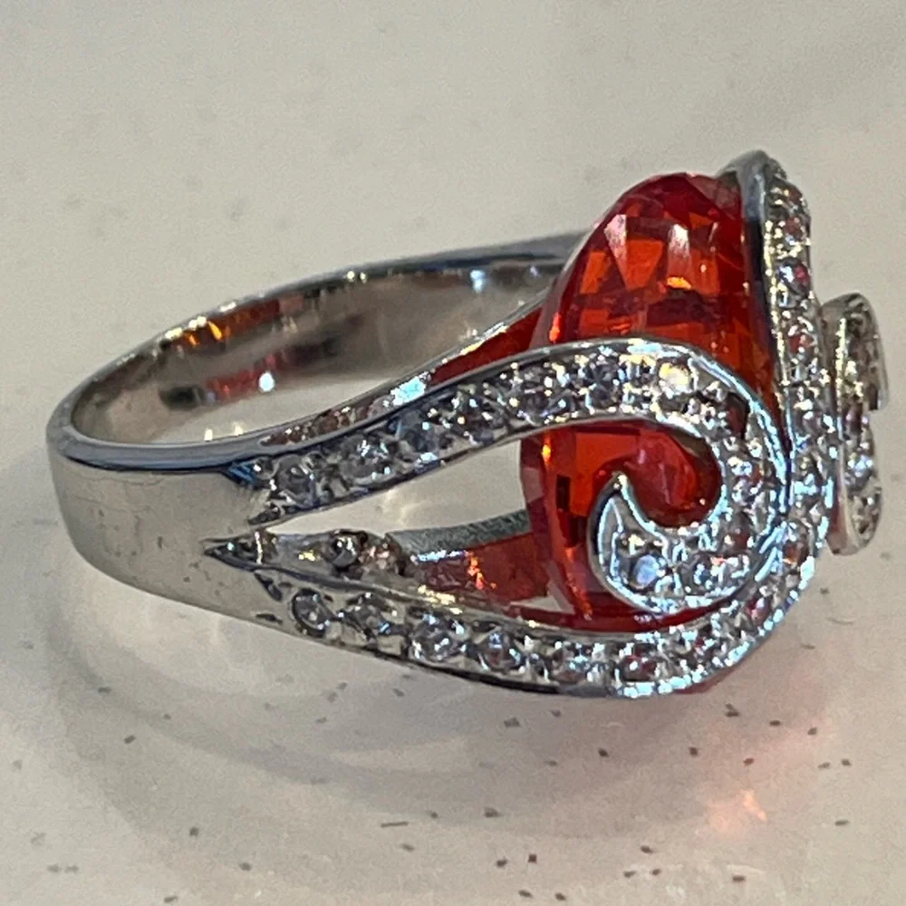 Suzanne Somers vintage orange sapphire CZ swirl cocktail ring sterling silver
